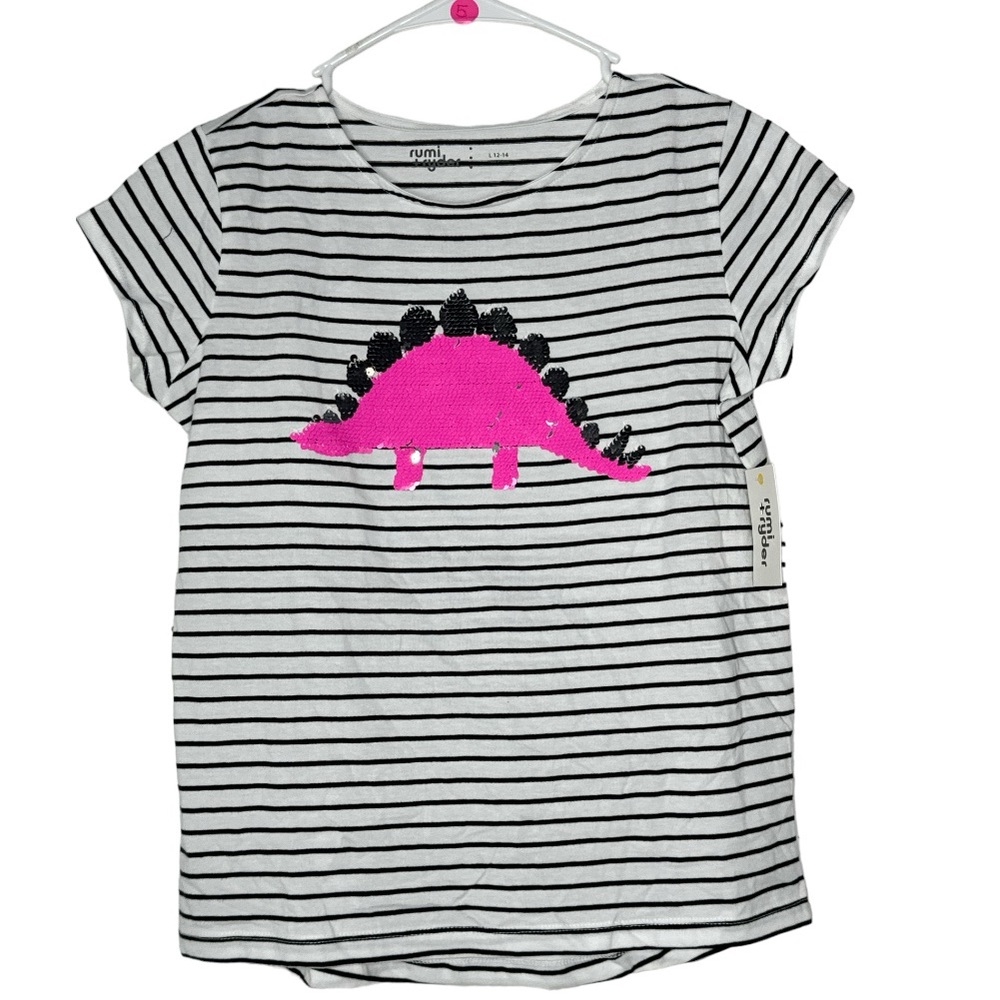 Rumi+Ryder Dinosaur Sequin Girls Large Short Sleeve